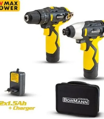 Bormann BCD2050 Impact Drill & Pulse Screwdriver 12V with 2 Batteries 1.5Ah BATTERY TOOLS